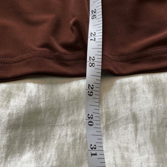 NEW PHOTOS! TIE NECK TOP, BROWN, SIZE 3X, PULL OVER, 3/4 SLEEVES, SPANDEX KNIT, - Picture 4 of 11